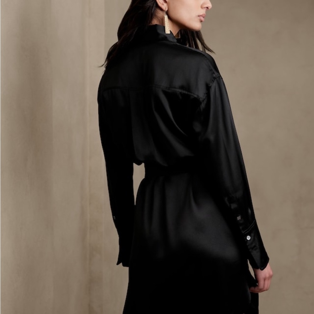 Banana Republic Black Muse  Silk Shirt dress L